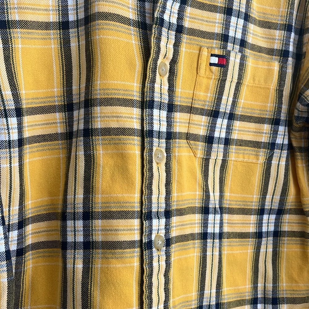 Tommy Hilfiger boys size 7 long sleeve flannel shirt - yellow, blue, white plaid - Picture 3 of 7